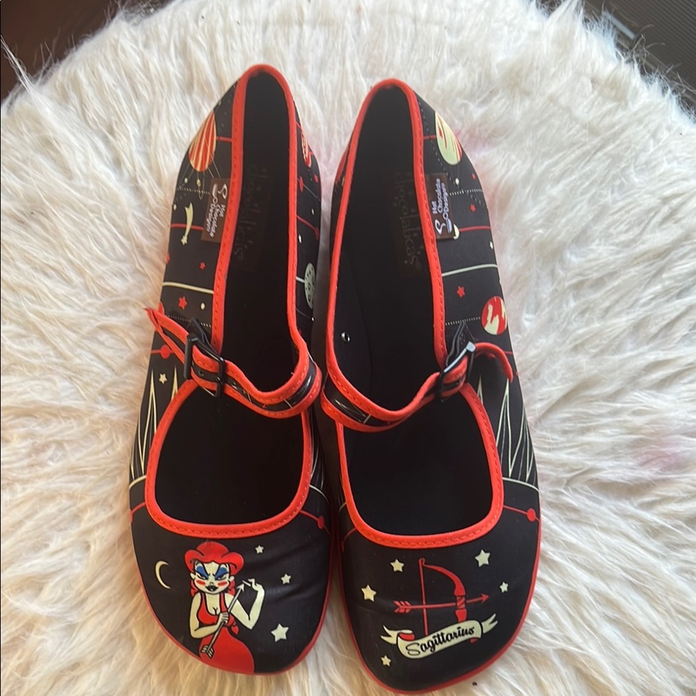 Hot Chocolate Design Sagittarius Black and Red Graphic Mary Jane Flats